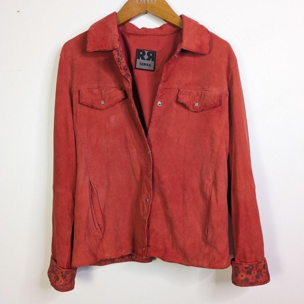 Vtg Suede Jacket M Snap Floral Spanish Cowgirl Leather